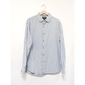 Men's Size XL Blue Green Thin Flannel Button Down Plaid Shirt BLACK & BROWN 1826